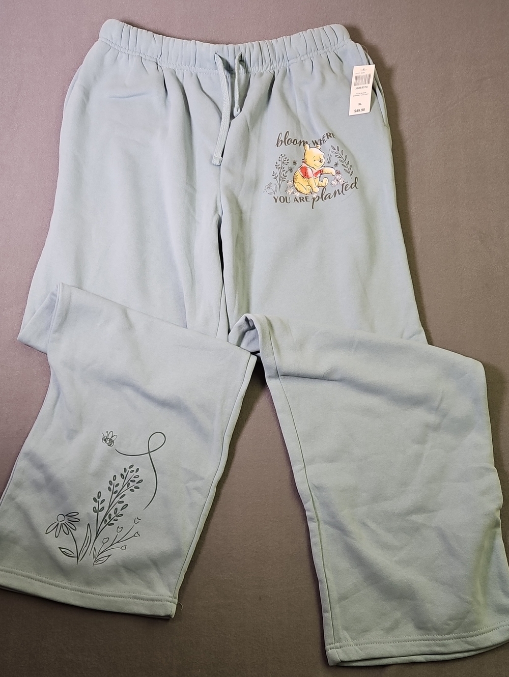 NWT Women's Light Blue Winnie the Pooh Joggers with Floral Graphic